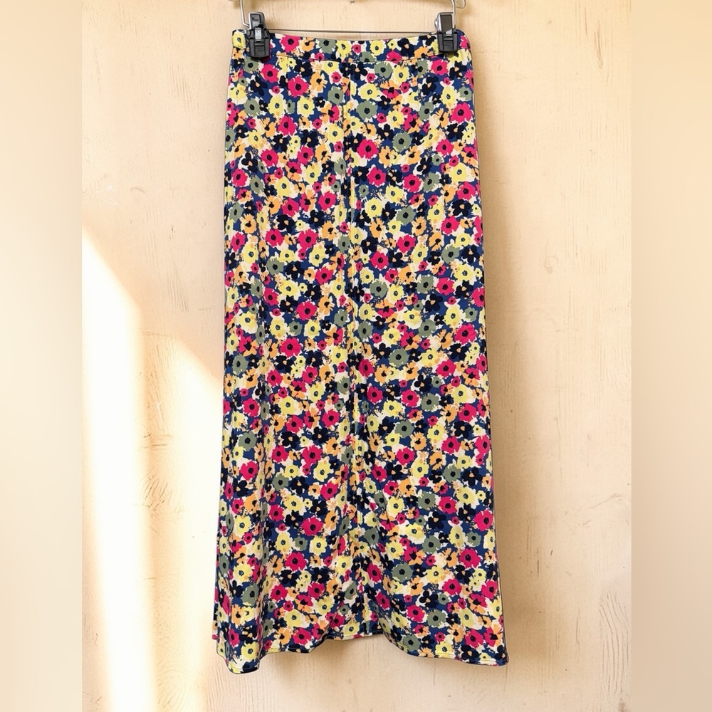 Navy Floral Maxi Skirt with Pink & Yellow Blooms - Picture 2 of 4